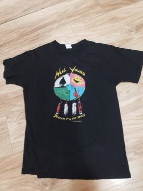 Men L Black Band Tee Neil Young World Tour Cotton New Condition